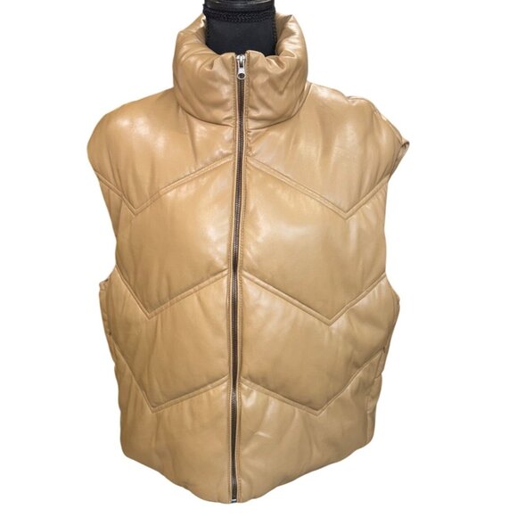 Zara Tan Faux Leather Quilted Puffer Vest Soft City Utility Streetwear City - Picture 1 of 10